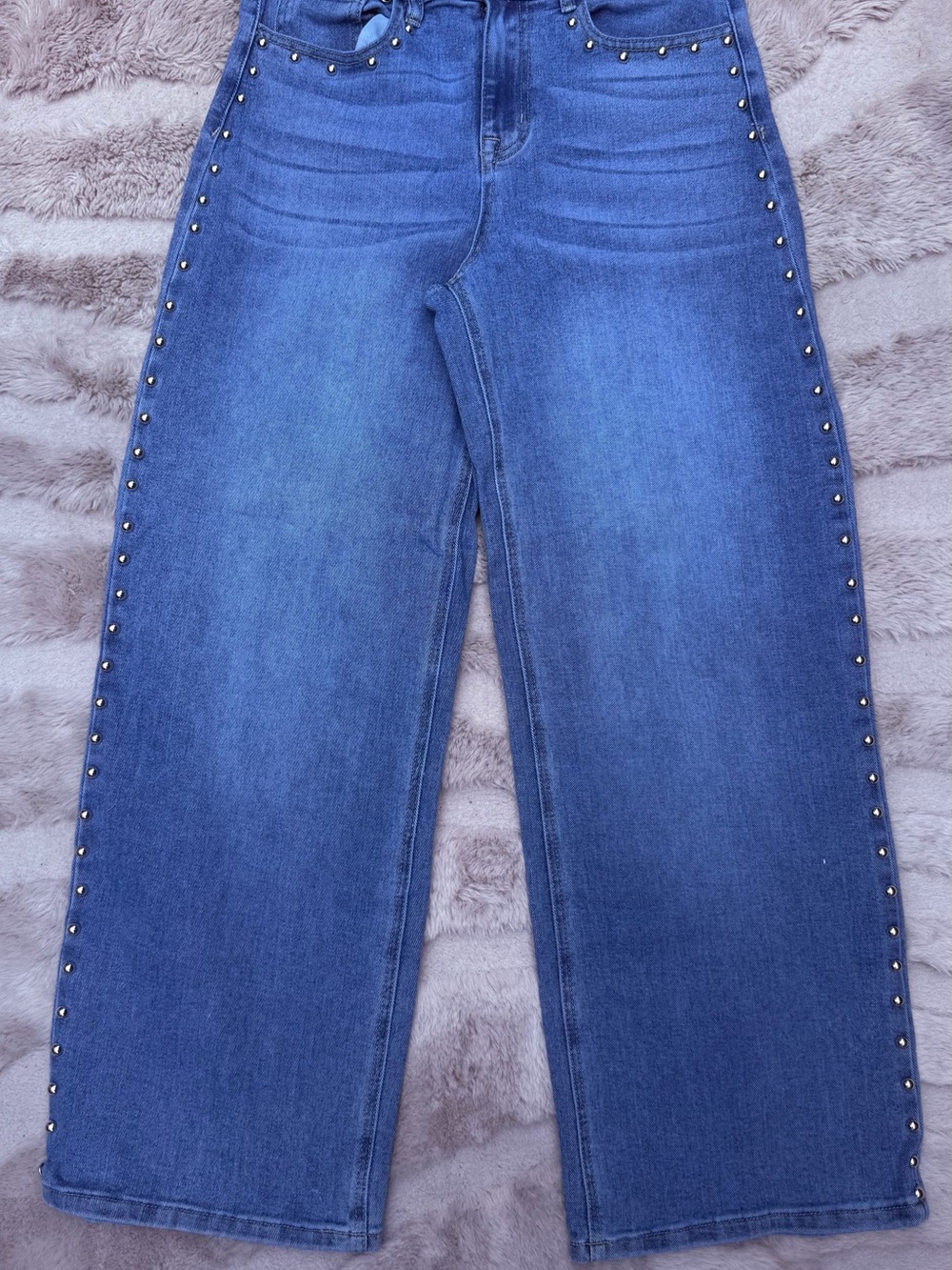 Steve Madden Blue Stud-Trim Wide Leg Jeans